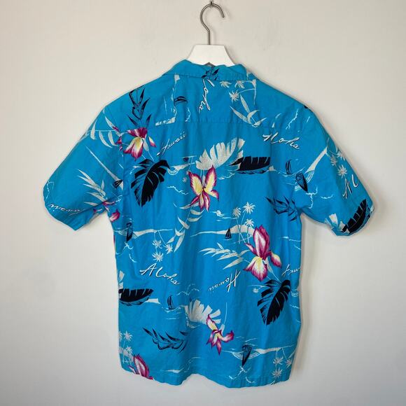 Vintage Bright Blue Hawaiian Shirt Made in USA - Men's Size Large - Picture 2 of 5